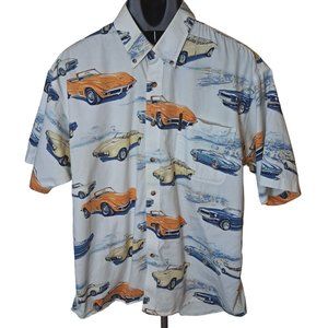 North River Classic Cars Shirt Men's Large White Corvette Mustang Camaro More